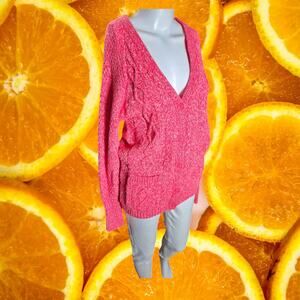 Aeropostale Women's Pink Heathered Braided Long Sleeve Button-Up Cardigan Size S